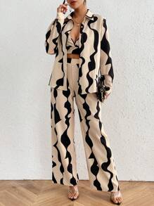 Chiquease 3 cái/bộ In Áo ba lỗ Áo , Áo sơ mi Và Quần - Màu be - Xem 4