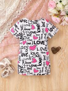 嬰幼兒女孩無袖字母&心形印花連衣裙,休閒可愛,適合春夏活動穿著