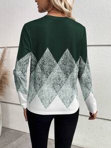 EMERY ROSE Áo thun cổ tròn họa tiết hình học cho nữ Áo thun họa tiết cho nữ - Màu xanh Ô liu - Xem 2