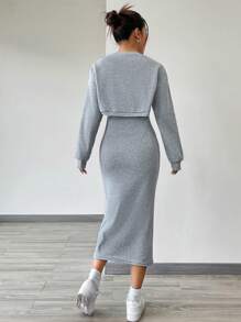 SHEIN Unity 純色休閒兩件套裝 - 灰色 - 查看 2