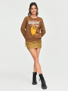 ADVENTURE TIME X SHEIN Cartoon Printed Long Sleeve Distressed Sweater