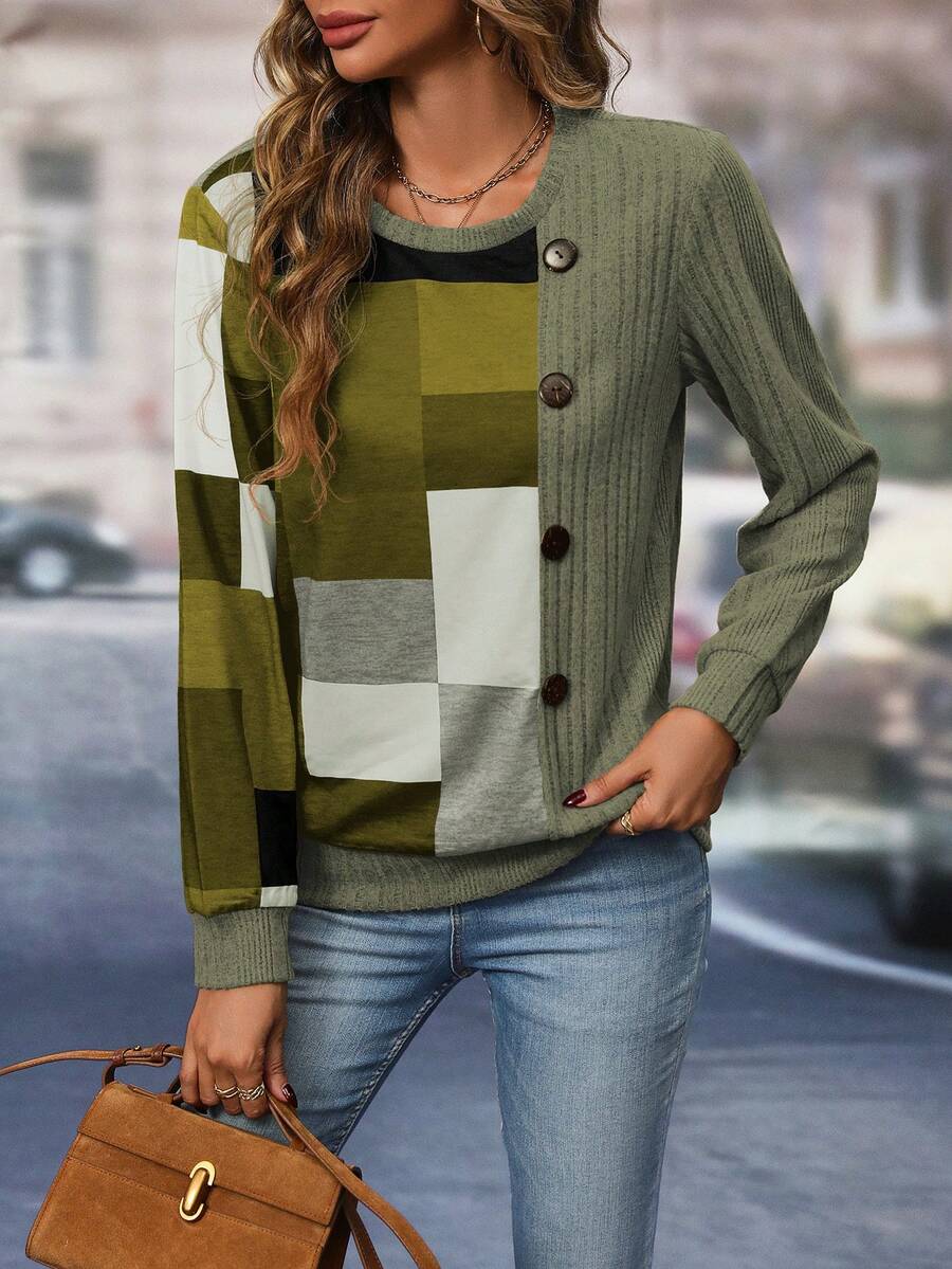 EMERY ROSE 帶鈕扣的對比色運動衫 - 薄荷綠 - 查看 1