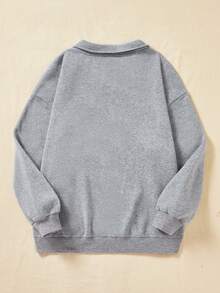 Flirla 大尺碼女款字母印花貼布立領套頭衫 - 灰色 - 查看 2