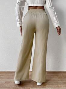 SHEIN Essnce 女士包裝式彈性腰裂口褲 - 杏色 - 查看 2