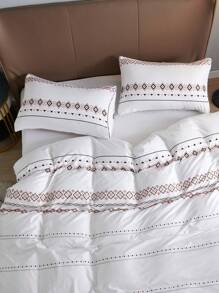 Brushed Microfiber White Boho Pattern Printed Bedding Duvet Cover Set, Includes Duvet Cover + Pillowcase, Dorm Bedding Back To School Bedding