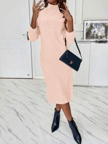 EMERY ROSE 女士高領純色毛衣裙 - 淺粉色 - 查看 6