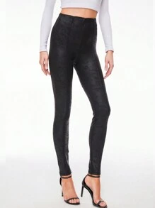 Chất rắn chất liệu da PU Quần bó sát - màu đen - Xem 1