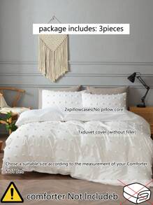 3 PiecesReversible Flocked White Pattern Duvet Cover Set (1 Duvet Cover + 2 Pillow Shams, Pillow Inserts Not Included), Soft Dual-Color Design Bedding Set, Suitable For Bedroom, Guest Room, Dorm - White - View 4