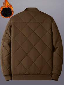 Manfinity Homme Loose Fit Men's Solid Color Thermal Lined Bomber Jacket - Rust Brown - View 2