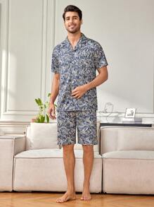 Men'S All-Over Printed Home Clothing Set - Blue - View 7