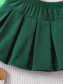 2入組幼兒女童可愛花朵和臉部短袖t卹和褶皺裙,適用於春夏季 - 綠色 - 查看 4