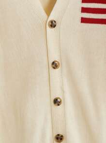 Manfinity RebelGame Nam Lá cờ Mẫu Nút phía trước Áo len Mở - Màu be - Xem 4