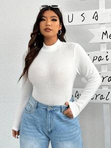 SHEIN EZwear Kích thước lớn Màu thuần Đứng cổ áo Áo liền quần chặt - trắng - Xem 4