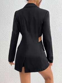 SHEIN Privé Tie Trước Ngắn Quần skinny Giải trí Áo vest Áo khoác - màu đen - Xem 2