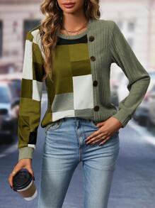 EMERY ROSE 帶鈕扣的對比色運動衫 - 薄荷綠 - 查看 5