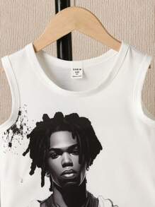 SHEIN Young Boys' Casual Printed Top With Camouflage Cargo Pants Streetwear - Multicolor - View 5