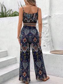 SHEIN VCAY 女士印花背心背心和長褲套裝 - 彩色 - 查看 2