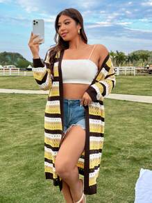 Flirla Women's Plus Size Striped Cardigan, Versatile - Multicolor - View 7
