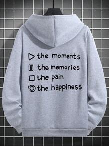 Manfinity Homme 男士宽松连帽运动衫，带字母印花和保暖内衬 - 淺灰色 - 查看 2