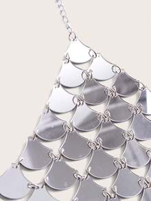 SHEIN SXY 亮片裝飾鍊條細節無背心上衣 - 銀色 - 查看 3