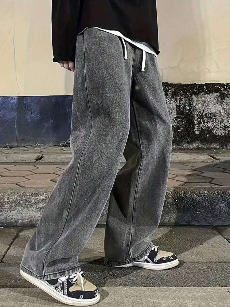 Manfinity Hypemode メンズ ルーズ ワイドレッグ デニムパンツ
