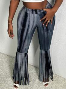 Slaydiva Pantalones Acampanados Largos De Punto Con Flecos Para Mujer Talla Grande