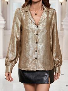 Allurite 女士領口長袖襯衫 - 杏色 - 查看 3