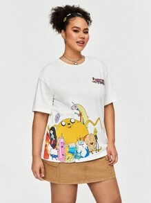 ADVENTURE TIME X SHEIN Camiseta De Talla Grande Con Impresión De Letra De Dibujos Animados - Blanco - Ver 7