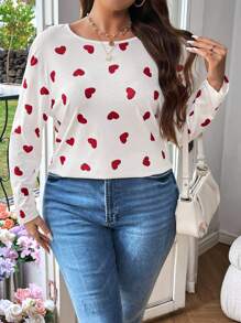 SHEIN MOOSTA 大尺碼愛心圖案後繫帶 T 卹 - 彩色 - 查看 3