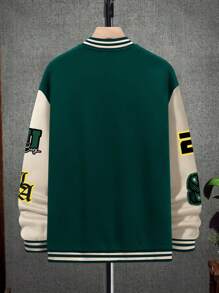 Manfinity Hypemode Men's Long Sleeve Color-Block Letter Printed Ultra Oversized Buttoned Jacket, Fall - Multicolor - View 3