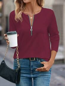 EMERY ROSE Ladies' Zipper Half Placket Long Sleeve T-Shirt Fall Cloth For Women