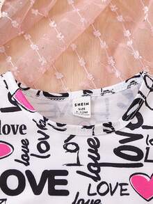 嬰幼兒女孩無袖字母&心形印花連衣裙,休閒可愛,適合春夏活動穿著