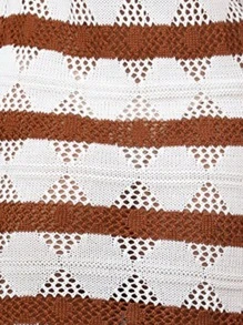 Chiquease Colorblock Stripe & Polka Dot Knit Fringed Hem Sweater Dress - Brown - View 8