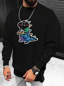 Manfinity Homme Hombres talla grande Sudadera con estampado de dibujos animados - Negro - Ver 1