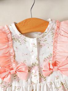 SHEIN 嬰兒女童可愛花卉印花長袖連體褲 - 彩色 - 查看 6