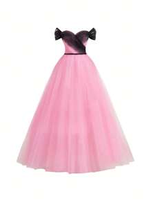 SHEIN Belle Off Shoulder Mesh Formal Dress - Pink - View 7