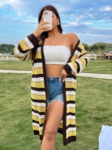 Flirla Women's Plus Size Striped Cardigan, Versatile - Multicolor - View 1