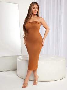 SHEIN SXY Gợi cảm Trang phục câu lạc bộ Năm mới Đêm trước Váy đầm Dạ hội , Lady Không tay Váy bodycon - Cà phê - Xem 4