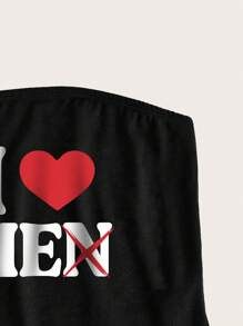 SHEIN EZwear 休闲女式心形标语印花短款上衣修身夏季衬衫