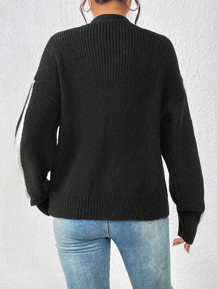 Women'S Color Block Button-Up Cardigan Fall Cloth For Women