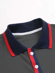 Manfinity Homme 男士條紋短袖polo衫 - 灰色 - 查看 6