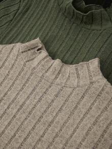 SHEIN LUNE Women's Plain Stand Collar Ribbed Knit T-Shirt - Multicolor - View 5