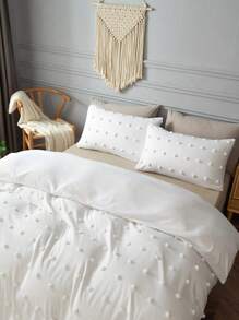 3 PiecesReversible Flocked White Pattern Duvet Cover Set (1 Duvet Cover + 2 Pillow Shams, Pillow Inserts Not Included), Soft Dual-Color Design Bedding Set, Suitable For Bedroom, Guest Room, Dorm - White - View 8