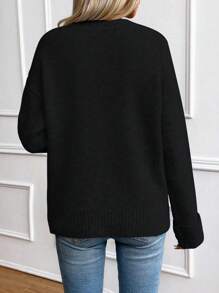 Ellegaria. Áo len dài tay màu trơn, áo len dài tay dệt kim kiểu chui đầu mùa thu đông. - màu đen - Xem 2