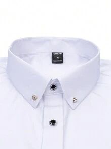 Manfinity Mode Loose Fit Men's White Long Sleeve Casual Shirt, Men's Dress Shirts, White Dress Shirts For Men, Fall - White - View 5