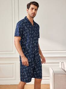 Conjunto Completo De Ropa De Casa Con Estampado Para Hombres - Azul - Ver 7