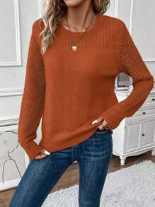 EMERY ROSE 女士圓領長袖毛衣 - 橘色 - 查看 5