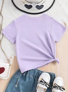 SHEIN Young Girl 1pc Cute Slogan Print Short Sleeve T-Shirt Style Hit  Summer Tops - Mauve Purple - View 2