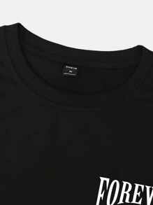 Manfinity Roughcore Men Angel Pattern Design Round Neck Short Sleeve T-Shirt, For Going Out, For Friends, 2000s Style - Black - View 4