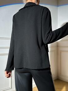 SHEIN Allurite 女士流蘇修飾單釦西裝外套 - 黑色 - 查看 2